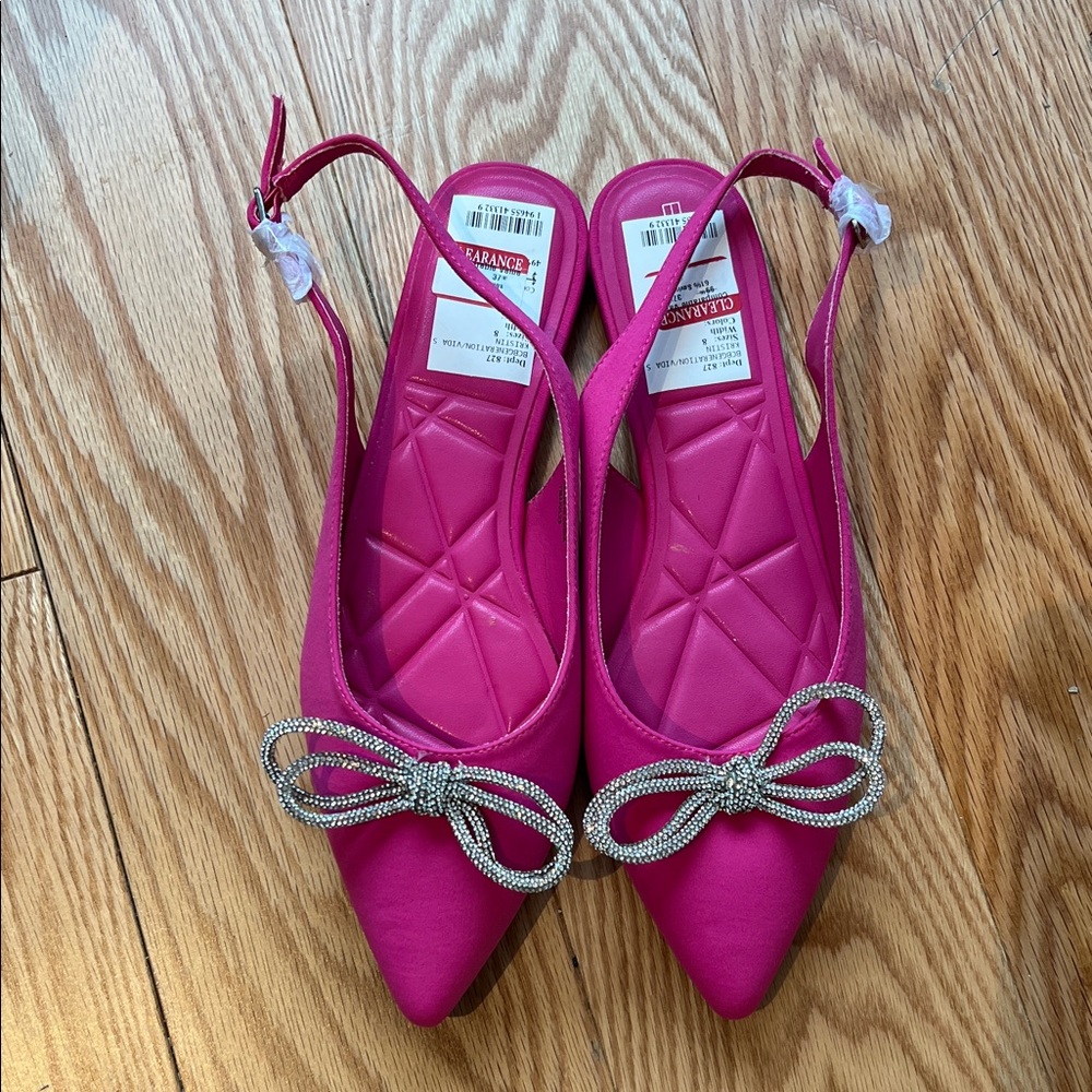 BCBGeneration Pink Slingback Flats with Silver Bow